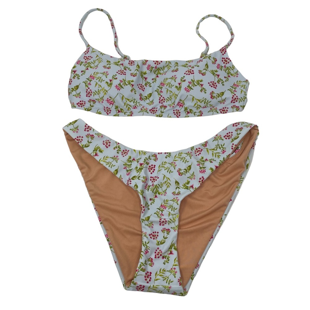 J. Crew Scoopneck Curved Waist Cheeky Bikini Cloud Meadow Floral NWT - Picture 6 of 8